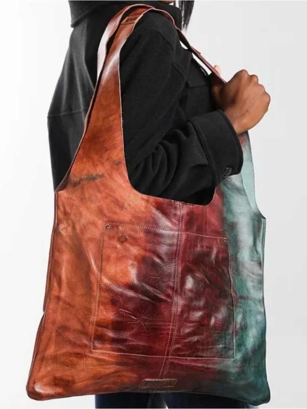 Bed Stu Hand-Painted Brown and Teal Leather Shoulder Bag